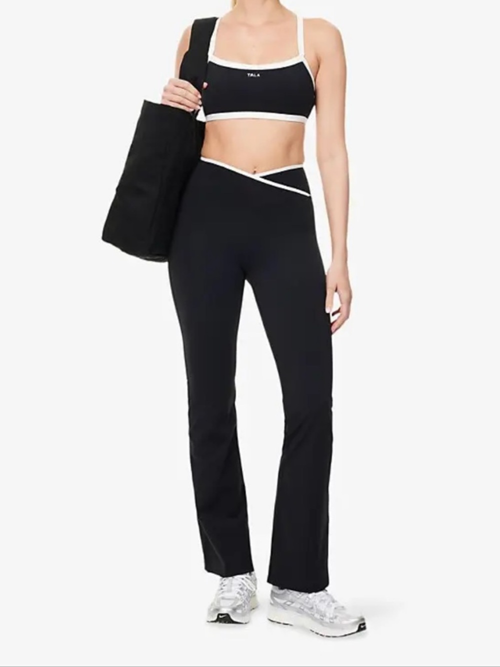 tala contrast from criss cross waist flare leggings